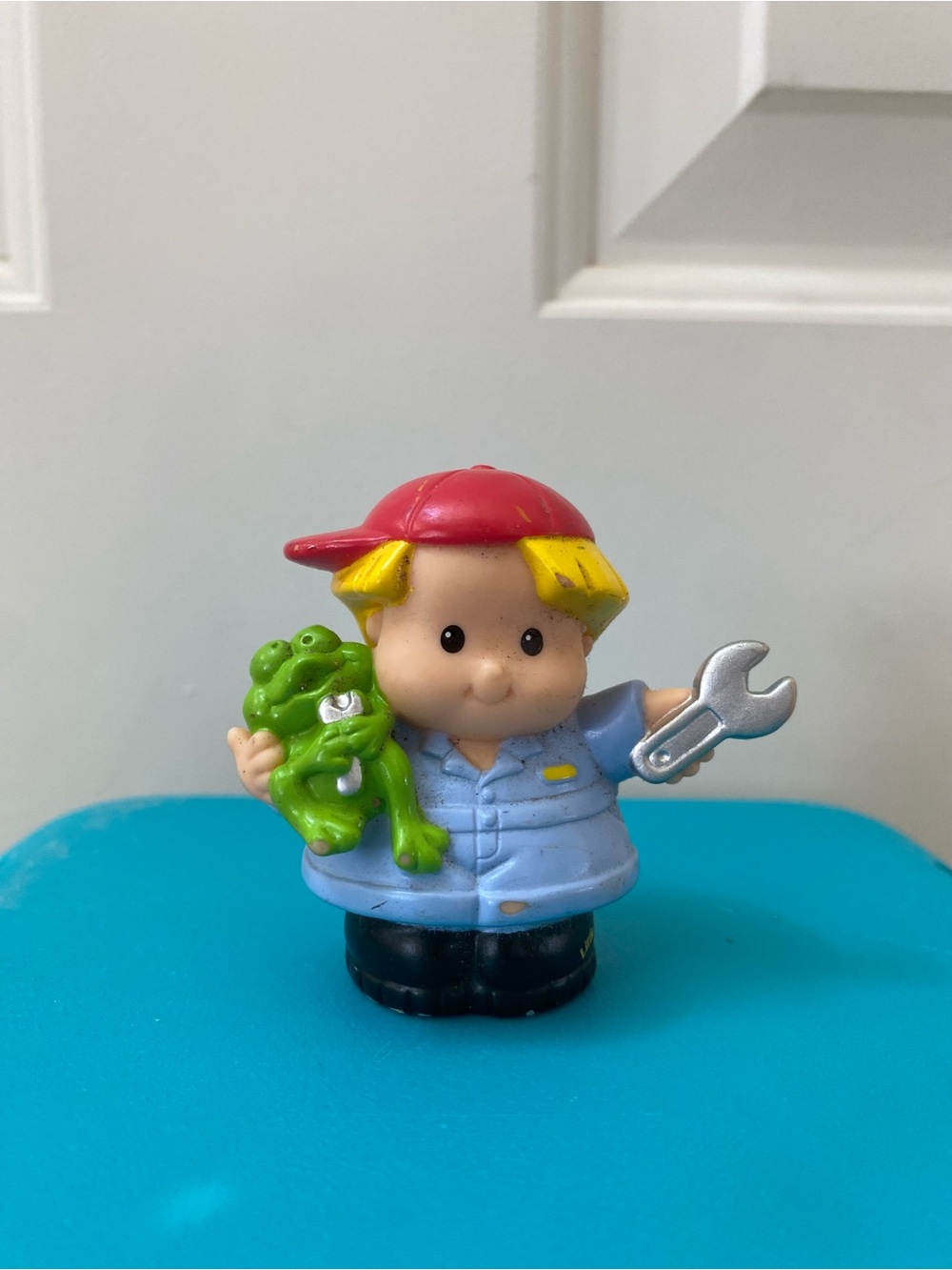 Fisher-Price Little People Eddy the Mechanic Figure w/ Green Frog & Wrench
